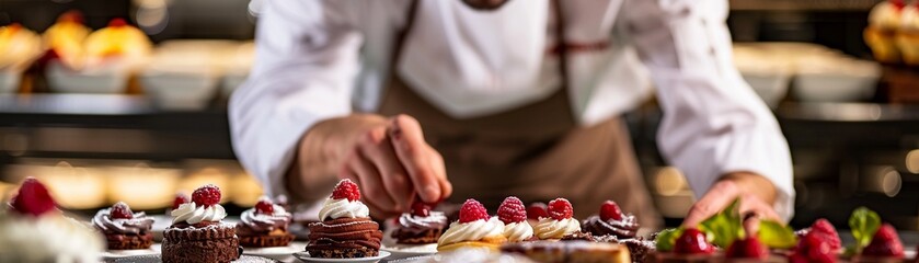 Obraz na płótnie Canvas Pastry chef proud of desserts luxurious patisserie