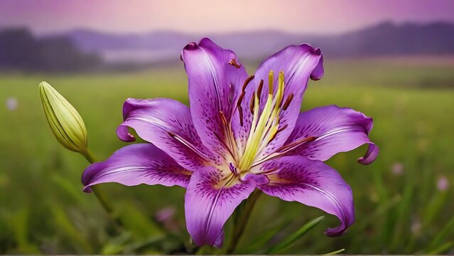 Royal Bloom: Purple Lily Flower in the Field