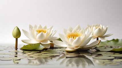 Fototapeta na wymiar Pure Serenity: Water Lily Flowers Against White Background