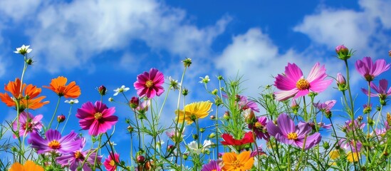 Obraz na płótnie Canvas flowerbed with vibrant flowers against a blue sky