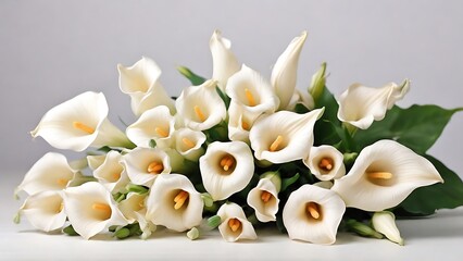 Minimalist Charm: White Calla Lily Flowers Against White Background