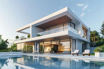 luxurious modern house with infinity pool stunning architecture and landscape design 3d illustration