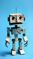 Paper Robot on Blue Background. Generative AI