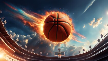 The Neon Comet: Basketballs Flight of Glory. Generative AI