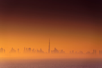 Dubai, United Arab Emirates - Jan 12 2024, 4k, Panoramic view of downtown Dubai skyscrapers, with...