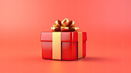 Obraz premium A beautiful red gift box with a gold ribbon and bow on a red background. The perfect image for a special occasion.