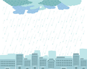 雨が降る街のフレーム　手描き風イラスト