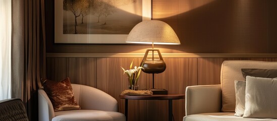 overhead lighting fixture and table lamp