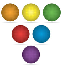 dodge ball sport, set of six balls in different colors isolated on a white background