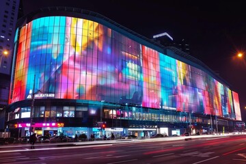 massive electronic billboard displaying vibrant digital advertisements photography - obrazy, fototapety, plakaty