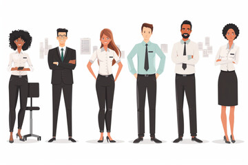 Employees discuss tasks and new projects while standing in the office. Colleagues are working. Vector illustration 3D avatars set vector icon, white background, black colour icon