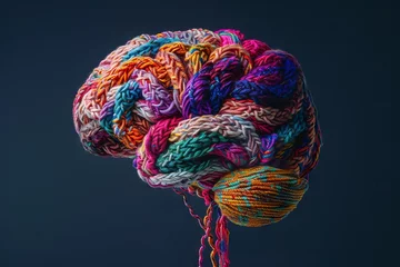 Fotobehang minds endless inquiry human brain knitted with colorful yarn conceptual illustration © Lucija