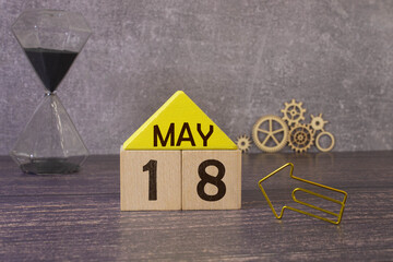 May 18 - from wooden blocks with letters, important date concept