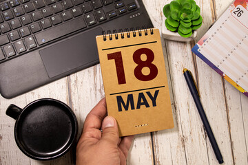 May 18 - from wooden blocks with letters, important date concept