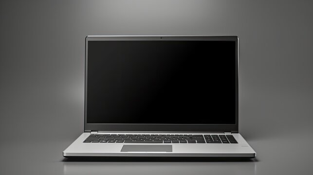 Laptop with blank screen on gray background. 3D illustration.