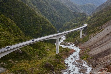 Arthur's Pass in New Zealand, bridge over mountain river - 788815962