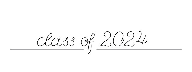 Class of 2024 continuous line drawing, black line vector illustration, editable stroke, horizontal design element