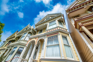 San Francisco, CA - August 5, 2017: Painted Ladies Victorian Houses on a sunny day