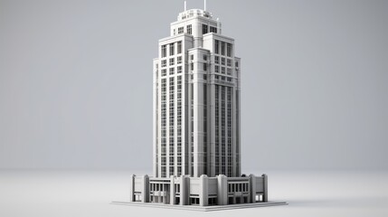 A 3D rendering of a modern skyscraper. The building is white and has a lot of windows. It is surrounded by a white background.