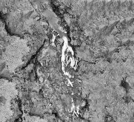 Aerial view of beautiful Stjornafoss waterfall on a wet rainy day