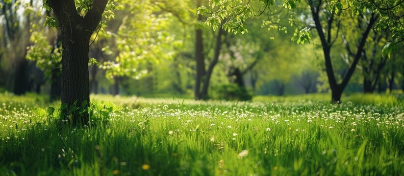 Meadow in spring adorned with fresh green foliage