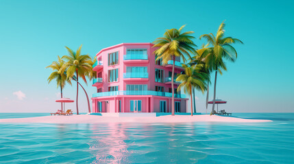 Naklejka premium Holiday apartment on an island with palm trees