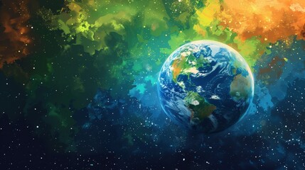 Obraz na płótnie Canvas Colorful art planet earth globe. Background in green, blue and yellow, backdrop, copy space