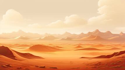 This is a beautiful landscape of a desert with rolling sand dunes and mountains in the distance.