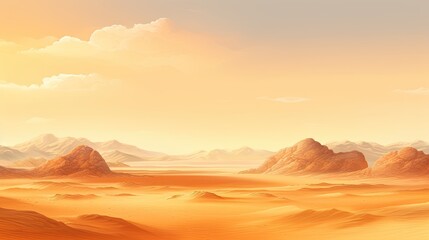 Fototapeta premium This is a beautiful landscape of a desert with large rock formations. The warm colors of the sand and sky create a peaceful and serene scene.