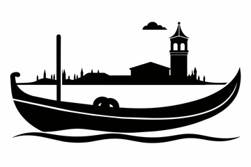 gondola silhouette vector illustration - obrazy, fototapety, plakaty