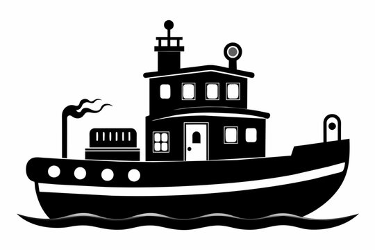 black and white boat on water clip art preview