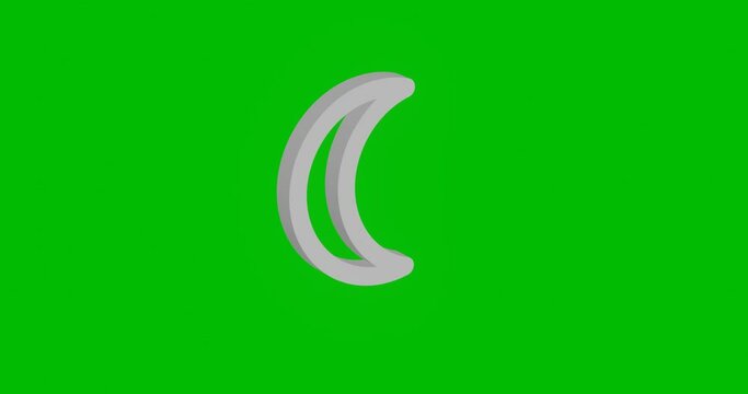 Animation of rotation of a white moon astrological symbol with shadow. Simple and complex rotation. Seamless looped 4k animation on green chroma key background