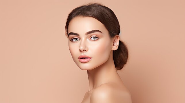 Young beautiful woman with perfect smooth skin and natural makeup. The concept of skin care and natural beauty.