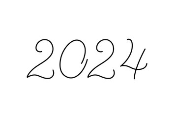 2024 numbers line art, hand drawn contour, black lettering, handwriting vector text, editable stroke