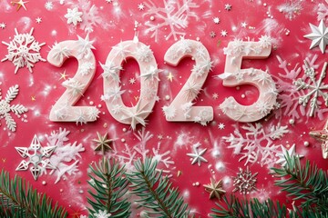 Numbers 2025, christmas concept. Background with selective focus and copy space