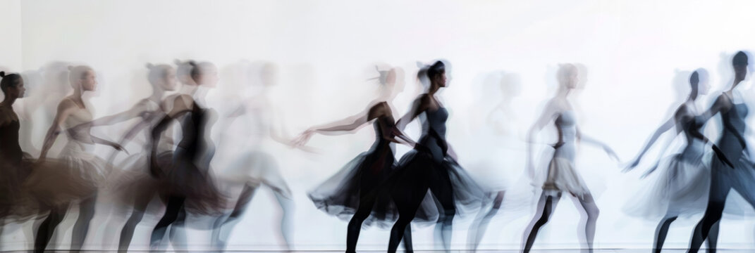 a long exposure photograph of multiple people ballet dancers, motion blur