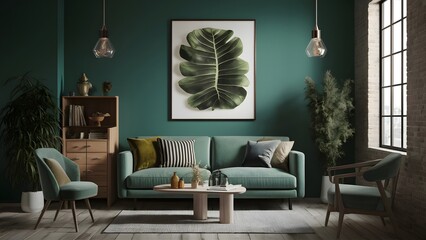 minimaliste green interior design - obrazy, fototapety, plakaty