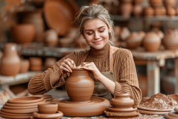Woman Sculpting Clay Vase