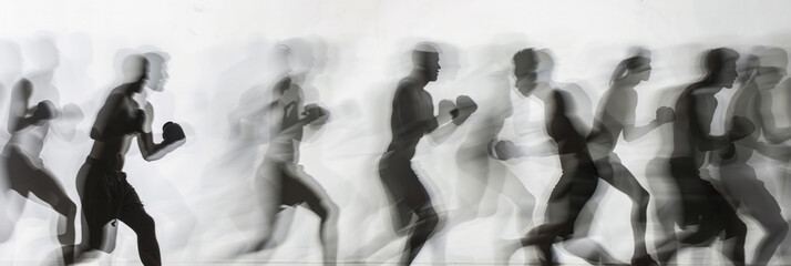 a long exposure photograph of multiple people boxers, motion blur