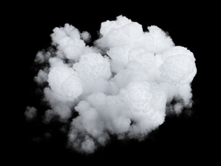 3d rendering, abstract white realistic cloud isolated on black background. Sky clip art element