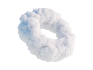 3d rendering. Cloud clip art isolated on white background. Fluffy cumulus in the shape of donut. Fantasy sky
