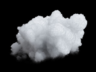3d render, abstract white cumulus. Sky design element. Realistic cloud clip art isolated on black background
