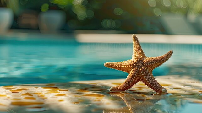 A starfish lounging by the sparkling swimming pool