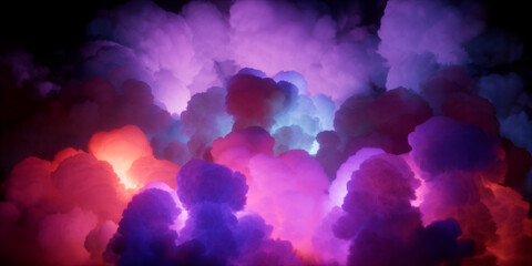 3d rendering. Abstract background of colorful clouds illuminated with bright neon light. Fantastic sky with stormy cumulus