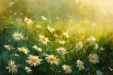 Fototapeta na wymiar natures tranquil embrace blooming daisies in lush countryside meadows digital painting