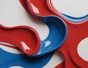 Abstract Blue and Red Strokes of Oil Paint on a White Background