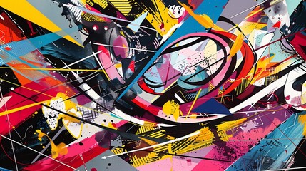Colorful abstract images created with the concept of state of mind and state of chaotic mind. Use dynamic lines, fragmented shapes, distorted perspectives, and a vibrant color palette.