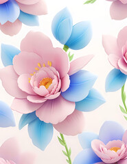 Pastel Floral Illustration with Soft Pink and Blue Flowers. Perfect for greeting cards, wedding invitations, and spring-themed designs.