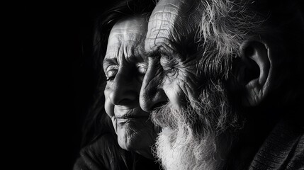 Elderly Love, an old couple kissing, in Black and White

