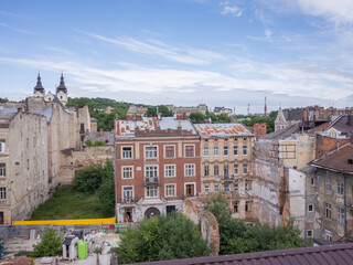 Fototapeta premium historical scenery of lviv old city seen from the rooftop